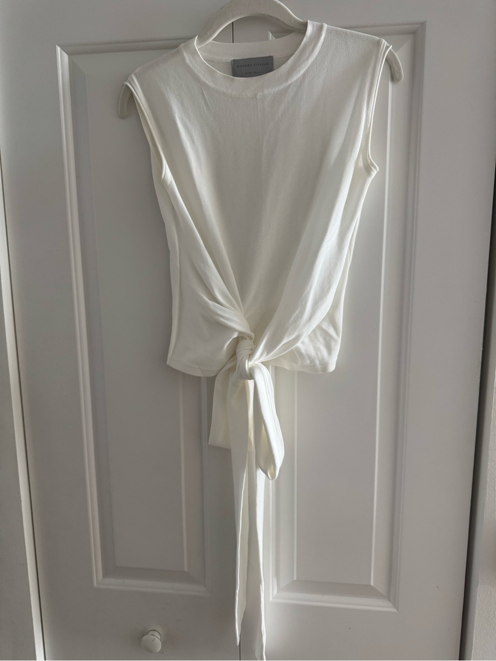 Modern Citizen White Sleeveless Tie Wrap Around Top XS Fine Knit Luxury